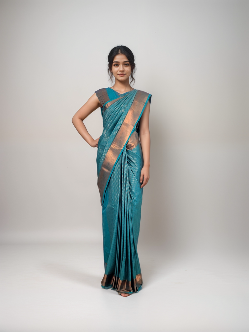 Samuthrika Teal Green With Copper Zari Woven