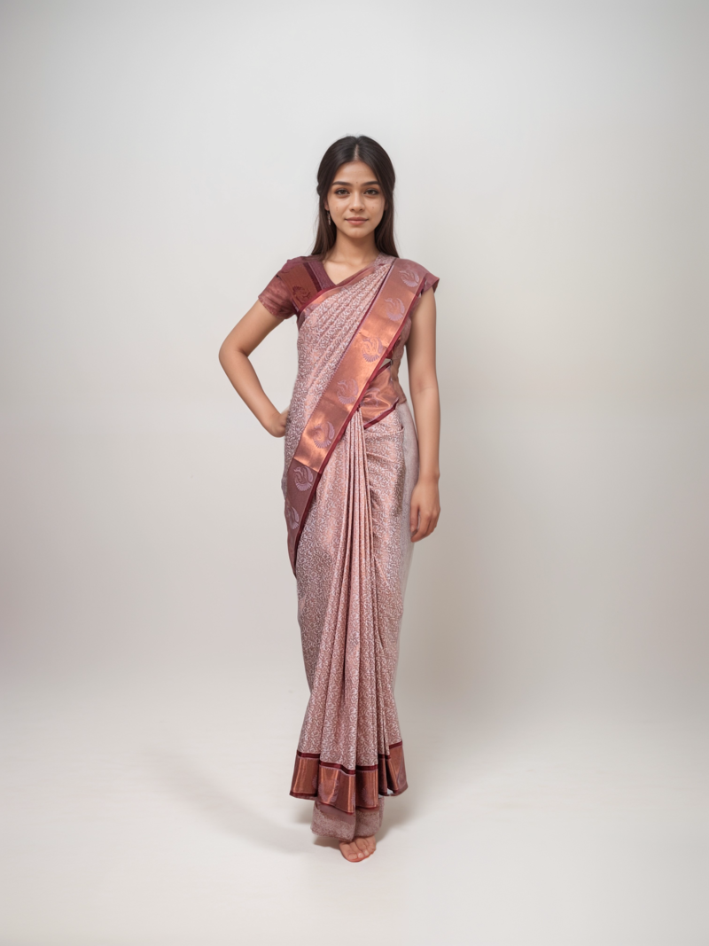 Vasthrakala  Lavender and Copper Silk Saree