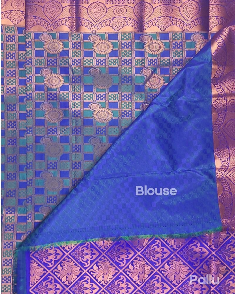 Samuthrika Royal Blue with Copper Zari Checks - Image 4