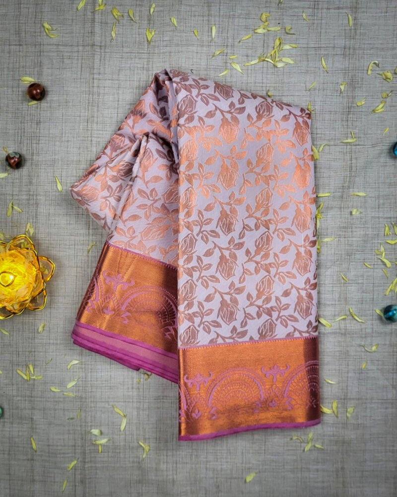 Vastrakala Rose Ash with Copper Zari Blossom Weave