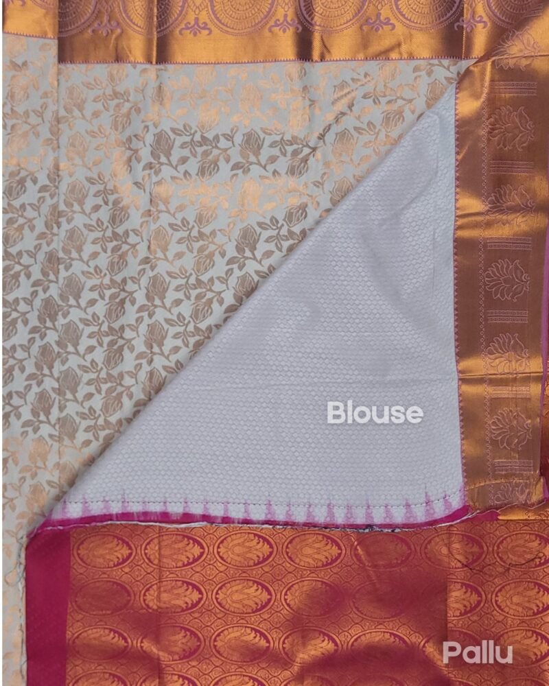 Vastrakala Rose Ash with Copper Zari Blossom Weave