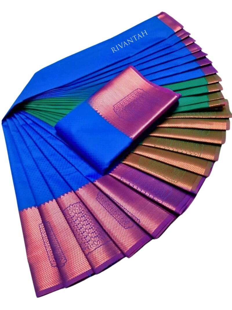 Royal Blue Green Copper Silk Saree