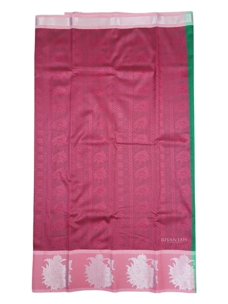 Magenta Green Silver Motif Silk Saree - Image 4