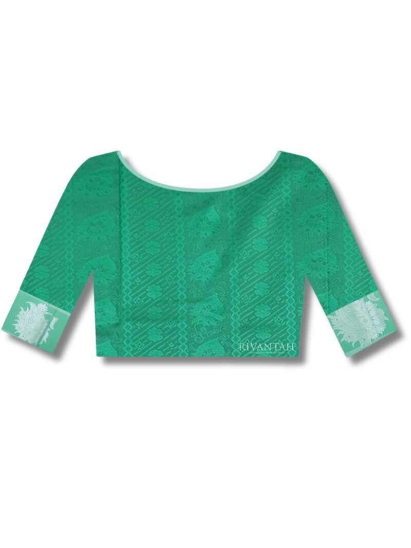 Magenta Green Silver Motif Silk Saree - Image 2