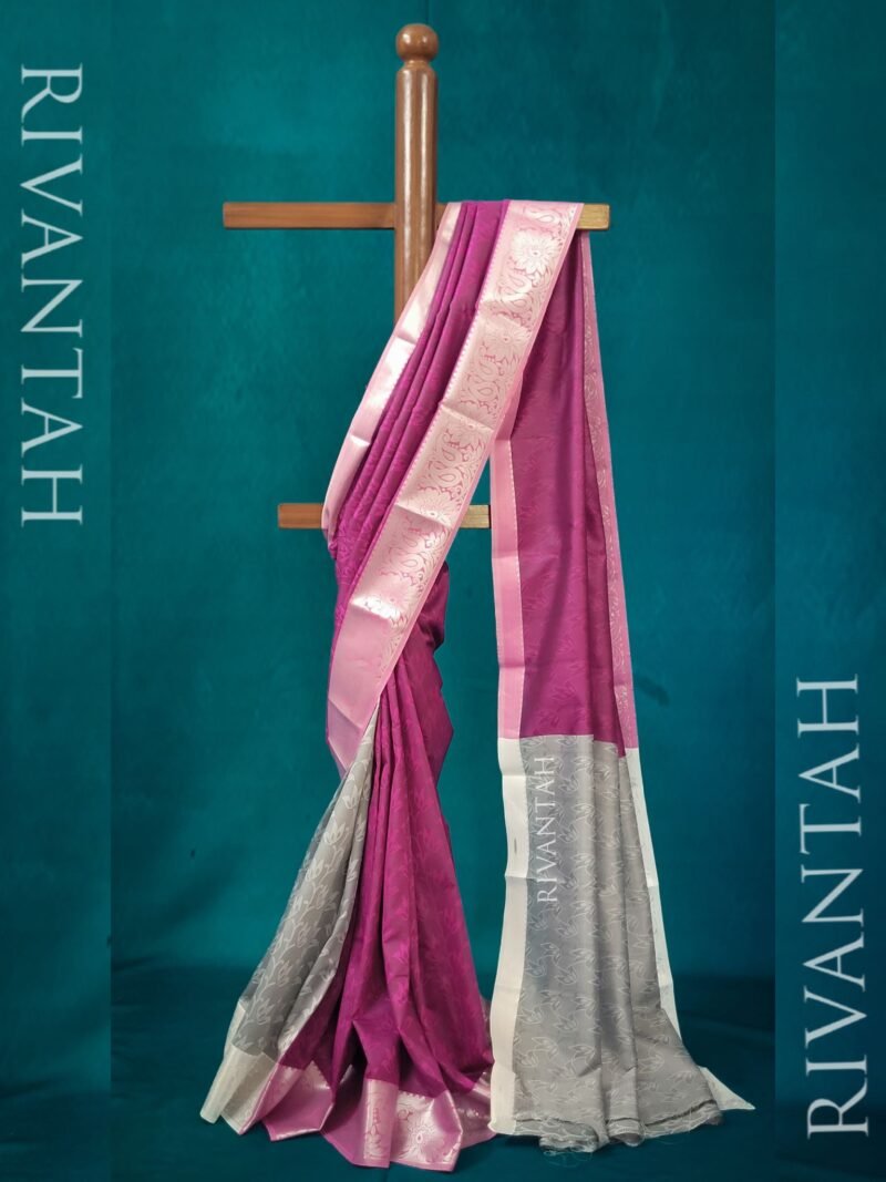 Red Velvet Silver Silk Saree - Image 6