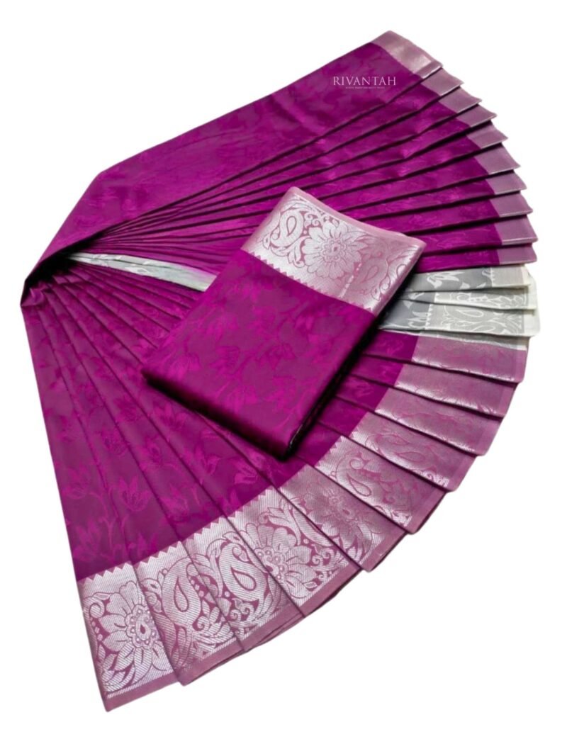 Red Velvet Silver Silk Saree - Image 3