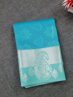 Teal Silver Silk Saree