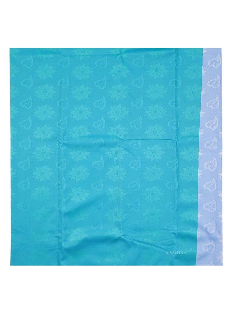 Teal Silver Silk Saree - Image 5