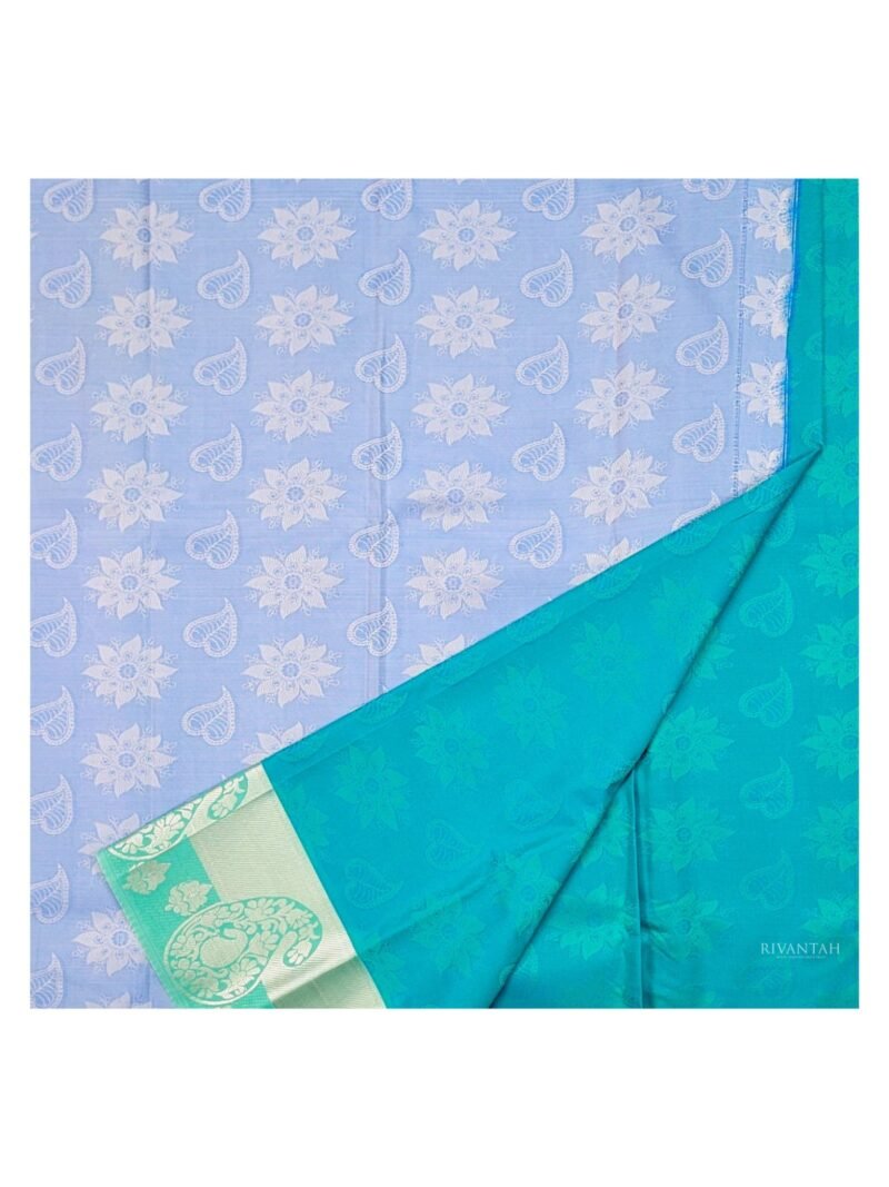 Teal Silver Silk Saree - Image 6