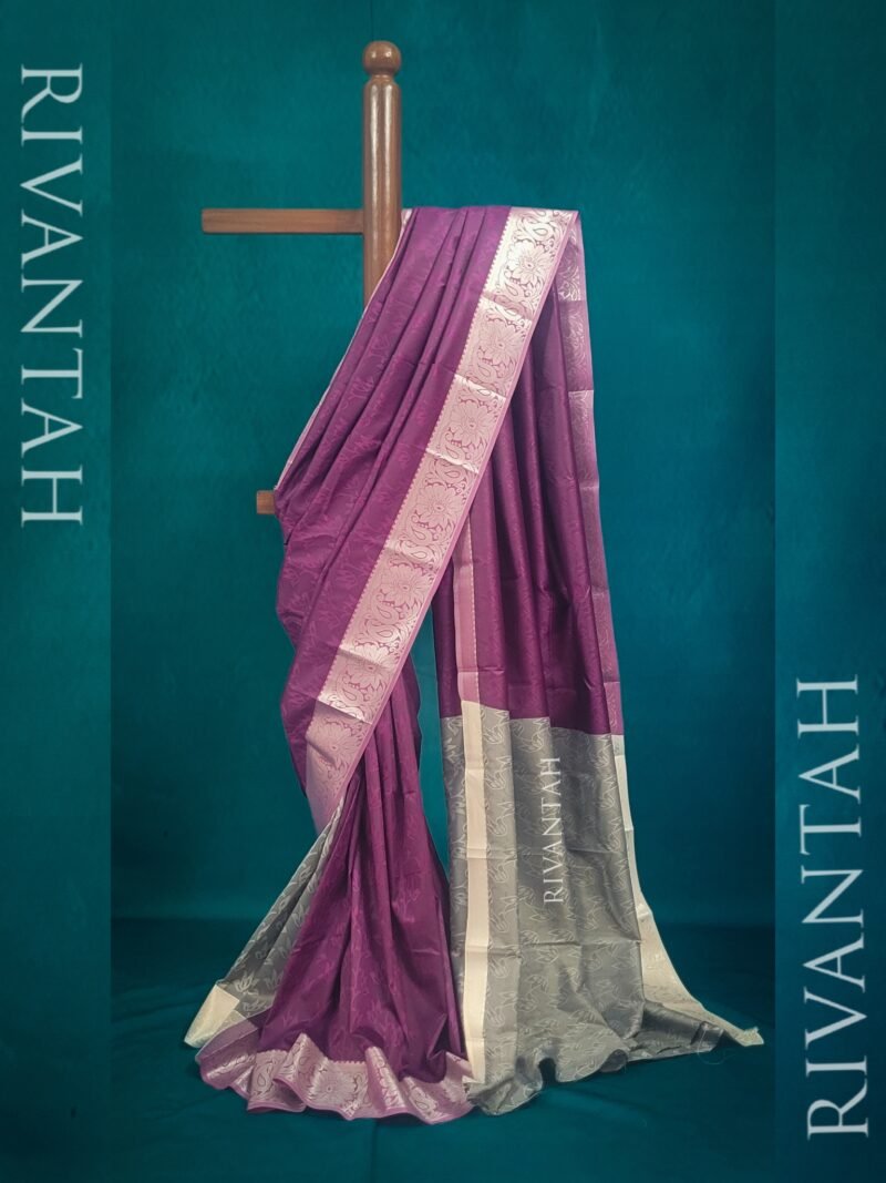 Purple Silver Silk Saree - Image 2