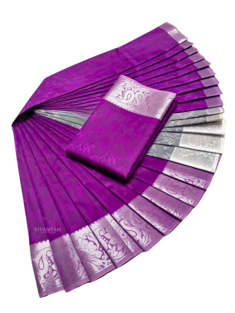 Purple Silver Silk Saree - Image 4