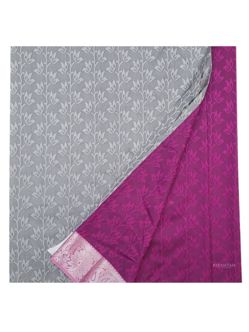 Purple Silver Silk Saree - Image 6