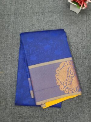 Royal Blue Mustard Silver Paisley Silk Saree
